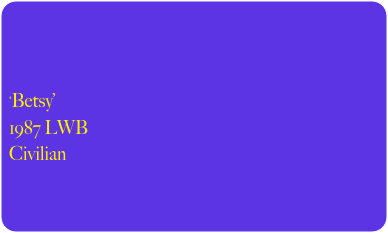 



 ‘Betsy’
 1987 LWB
 Civilian
